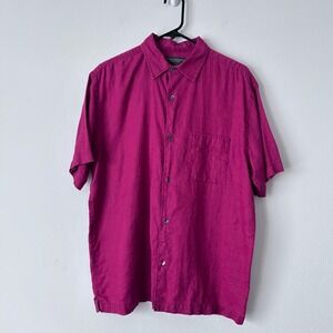Banana Republic Men's Sz M Cranberry Red Short Sleeve Linen Blend Button Up